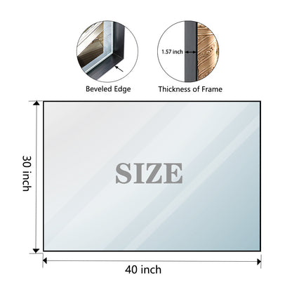 Noiré XL 40x30” Rectangular HD Vanity Mirror – Glossy Black Wall-Mounted Elegance