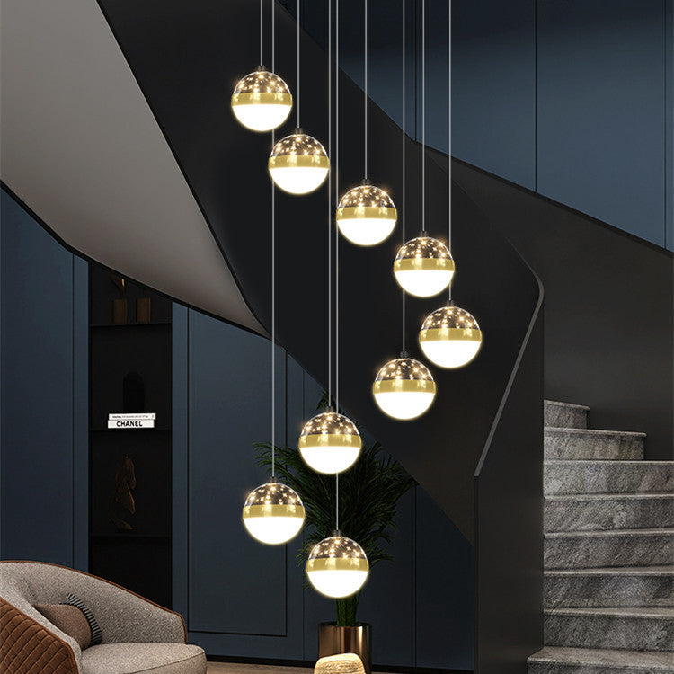 Skynova Nordic Staircase Chandelier – Tricolor LED Luxury for High Ceilings