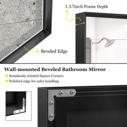 Noiré XL 40x30” Rectangular HD Vanity Mirror – Glossy Black Wall-Mounted Elegance