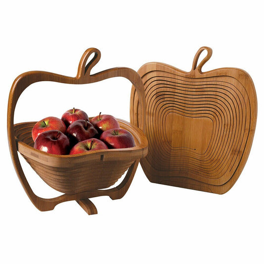 Aomizu Folding Apple-Shaped Bamboo Fruit Basket | Natural Finish