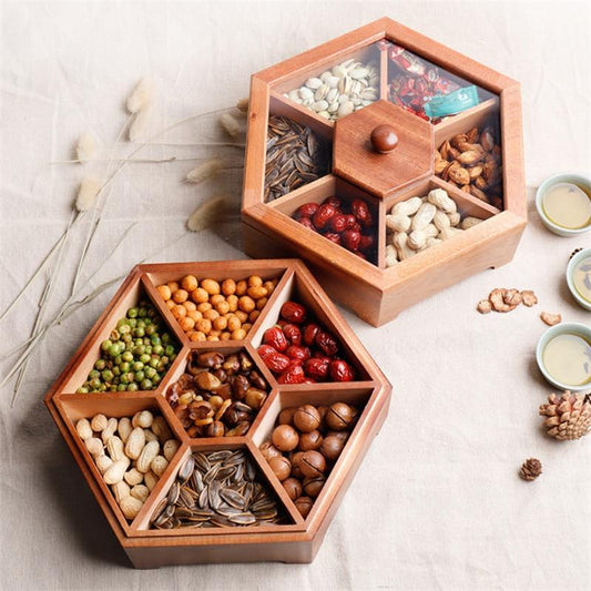 Juniper Hexagon Divided Wood Platter | Pine Charcuterie and Nut Organize