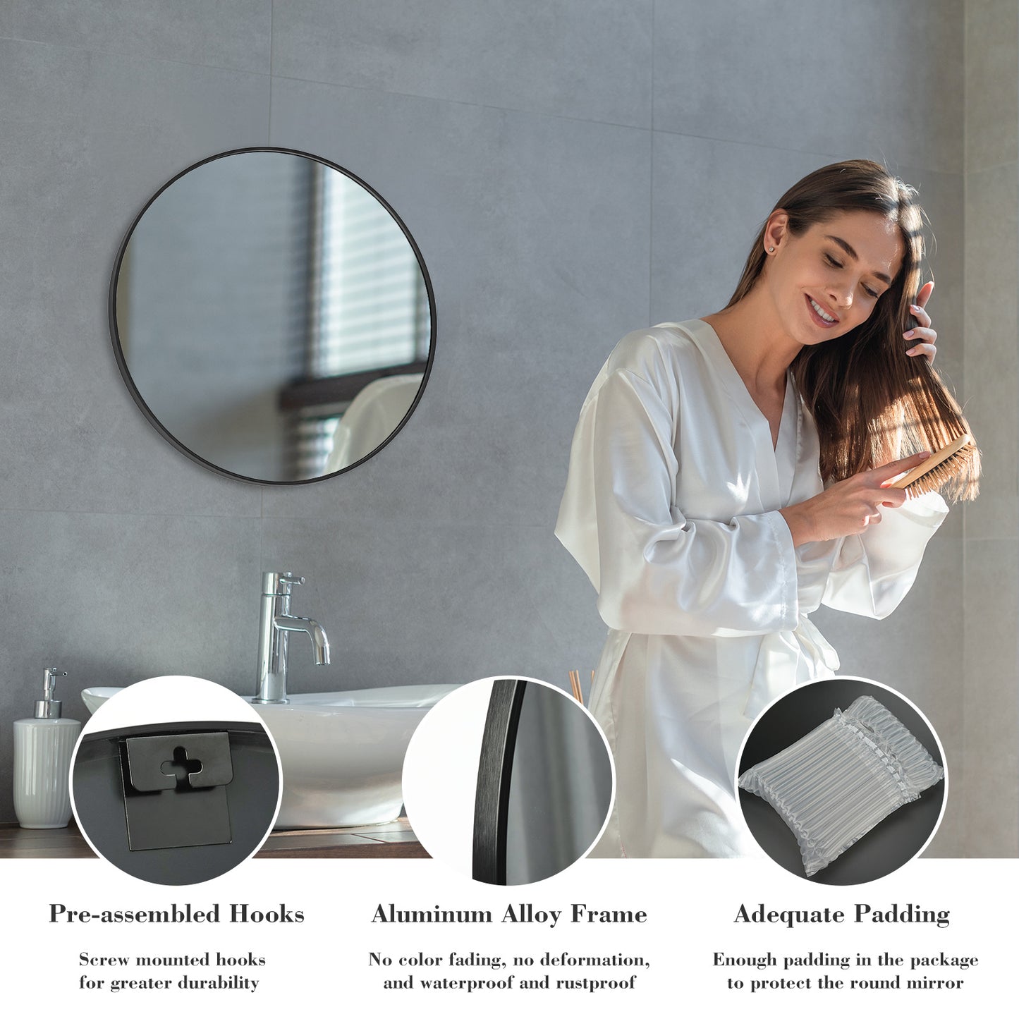HaloView Round Wall Mirror – Modern Black & Gold Frame, 20"– 30" Sizes