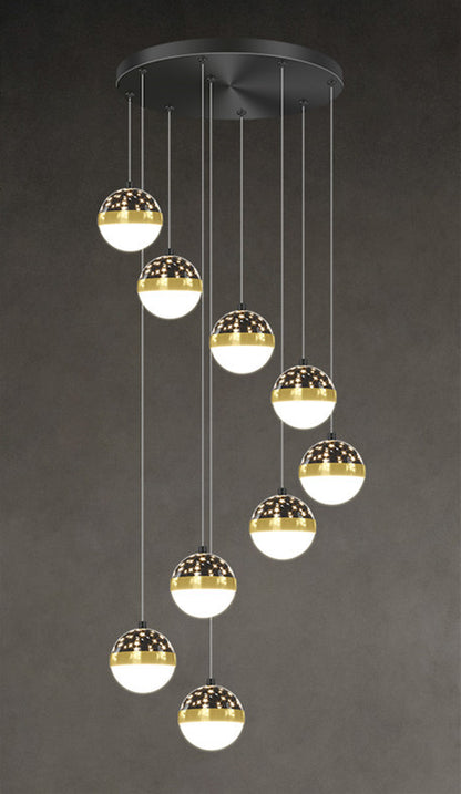 Skynova Nordic Staircase Chandelier – Tricolor LED Luxury for High Ceilings