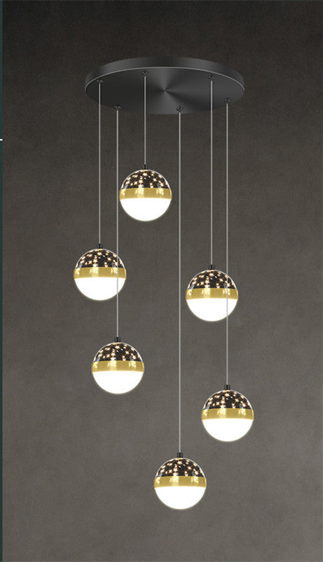 Skynova Nordic Staircase Chandelier – Tricolor LED Luxury for High Ceilings
