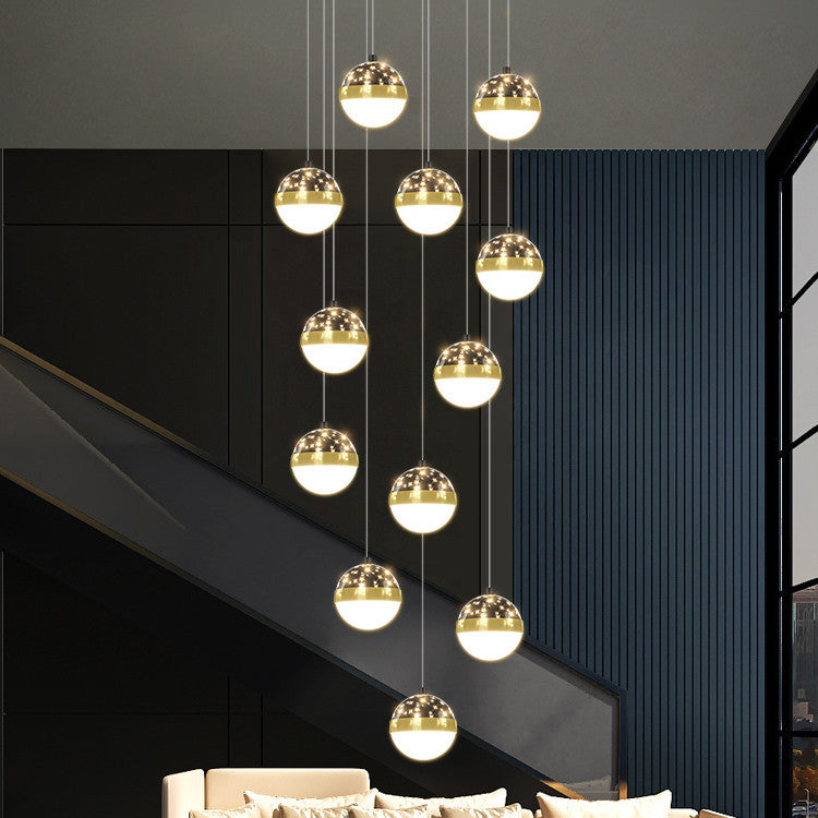 Skynova Nordic Staircase Chandelier – Tricolor LED Luxury for High Ceilings