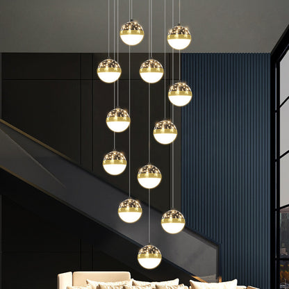Skynova Nordic Staircase Chandelier – Tricolor LED Luxury for High Ceilings