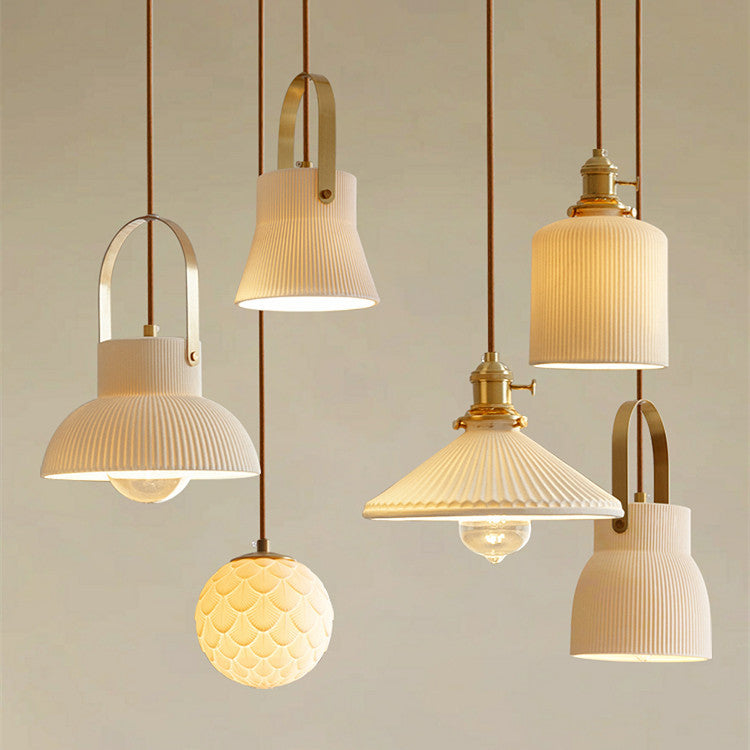 HinodeGlow Japanese Porcelain Chandelier – Artful Light in Minimalist Form