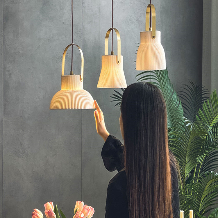 HinodeGlow Japanese Porcelain Chandelier – Artful Light in Minimalist Form