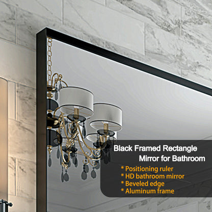 Noiré XL 40x30” Rectangular HD Vanity Mirror – Glossy Black Wall-Mounted Elegance