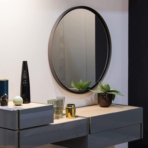 Noiré 24" Round Black Metal Wall Mirror – Modern Minimalist Bathroom Accent