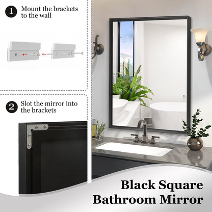 Noiré XL 40x30” Rectangular HD Vanity Mirror – Glossy Black Wall-Mounted Elegance