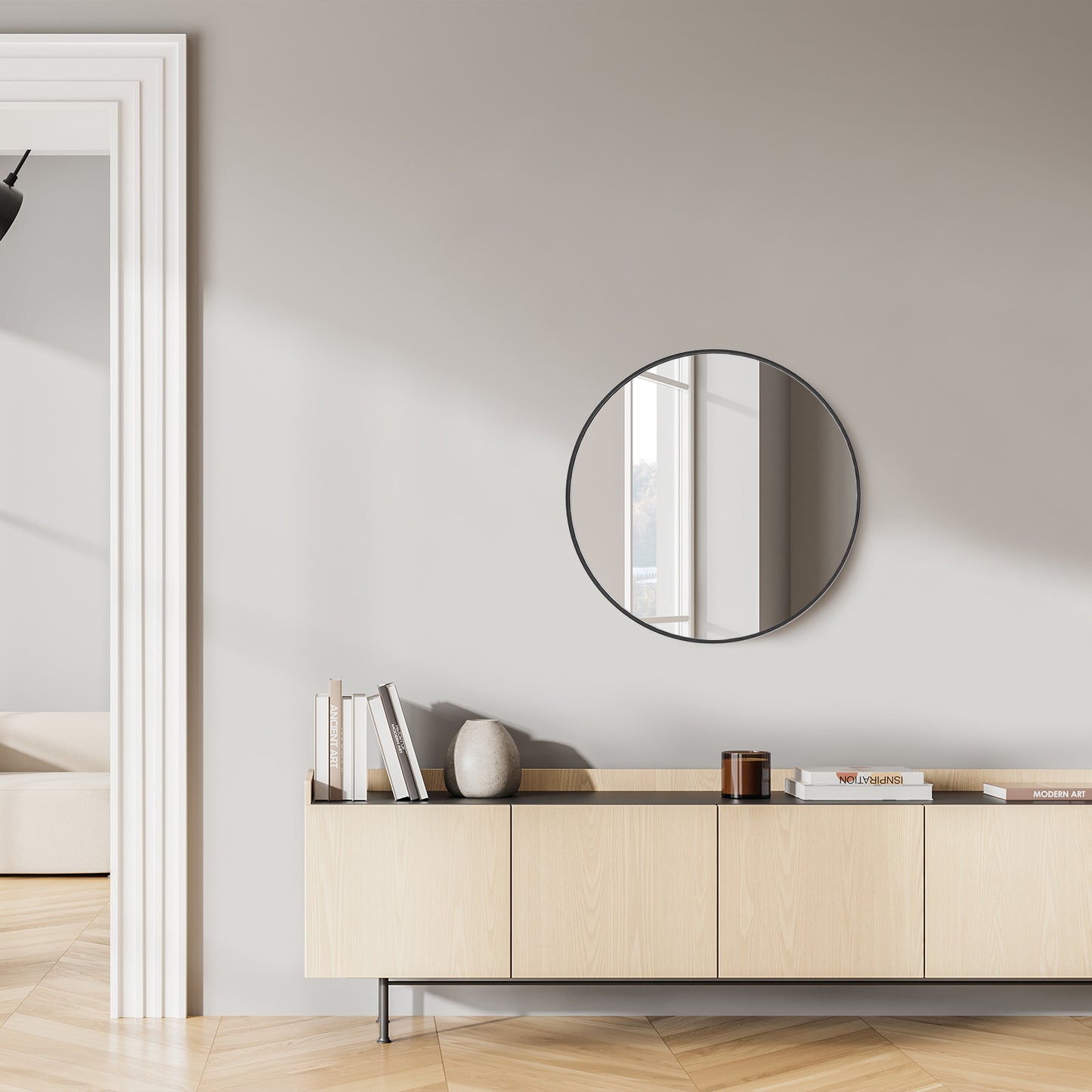 HaloView Round Wall Mirror – Modern Black & Gold Frame, 20"– 30" Sizes