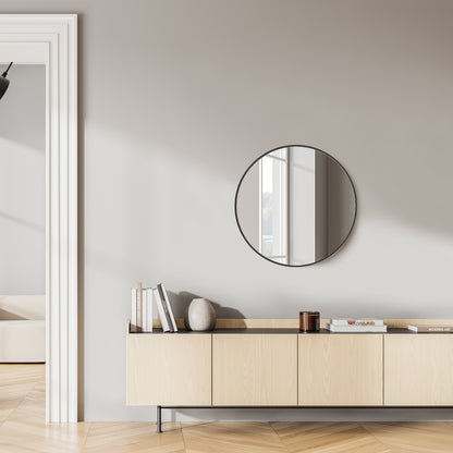 HaloView Round Wall Mirror – Modern Black & Gold Frame, 20"– 30" Sizes